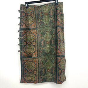 Tribal Print Green Red Midi Length Skirt Medium